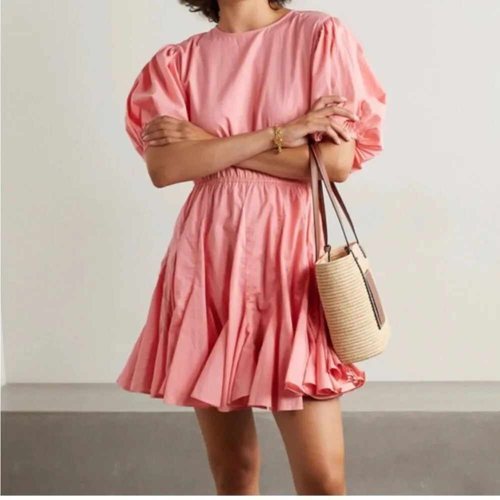 RHODE Molly Open-Back Godet Dress Pink Peach Small